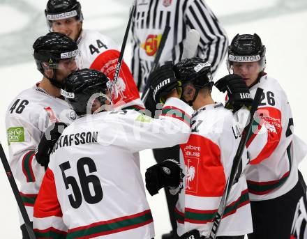 Eishockey. Champions Hockey League VSV gegen Froelunda Gothenburg. Torjubel Froelunda. Villach, 7.10.2014.
Foto: Kuess 
---
pressefotos, pressefotografie, kuess, qs, qspictures, sport, bild, bilder, bilddatenbank