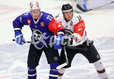 Eishockey. Champions Hockey League VSV gegen Froelunda Gothenburg. Adis Alagic #22, (VSV), Mattias Janmark #10  (Froelunda Gothenburg). Villach, 7.10.2014.
Foto: Kuess 
---
pressefotos, pressefotografie, kuess, qs, qspictures, sport, bild, bilder, bilddatenbank