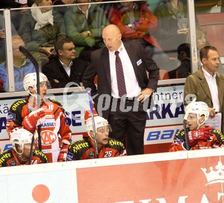 EBEL. Eishockey Bundesliga. KAC gegen UPC Vienna Capitals. Trainer Doug Mason (KAC). Klagenfurt, am 10.10.2014.
Foto: Kuess 

---
pressefotos, pressefotografie, kuess, qs, qspictures, sport, bild, bilder, bilddatenbank