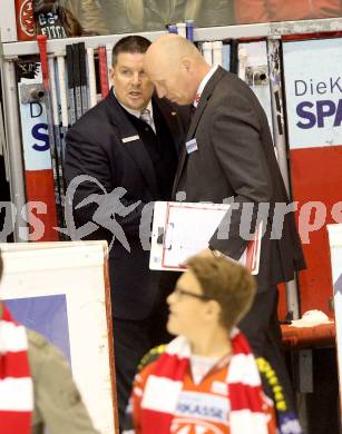 EBEL. Eishockey Bundesliga. KAC gegen UPC Vienna Capitals. Trainer Doug Mason, (KAC), Trainer Tom Pokel  (Caps). Klagenfurt, am 10.10.2014.
Foto: Kuess 

---
pressefotos, pressefotografie, kuess, qs, qspictures, sport, bild, bilder, bilddatenbank