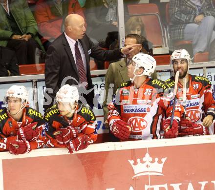 EBEL. Eishockey Bundesliga. KAC gegen UPC Vienna Capitals. Trainer Doug Mason (KAC). Klagenfurt, am 10.10.2014.
Foto: Kuess 

---
pressefotos, pressefotografie, kuess, qs, qspictures, sport, bild, bilder, bilddatenbank