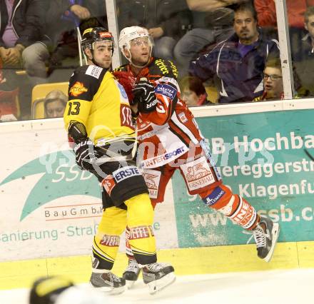 EBEL. Eishockey Bundesliga. KAC gegen UPC Vienna Capitals. Thomas Poeck, (KAC), Michael Schiechl  (Caps). Klagenfurt, am 10.10.2014.
Foto: Kuess 

---
pressefotos, pressefotografie, kuess, qs, qspictures, sport, bild, bilder, bilddatenbank