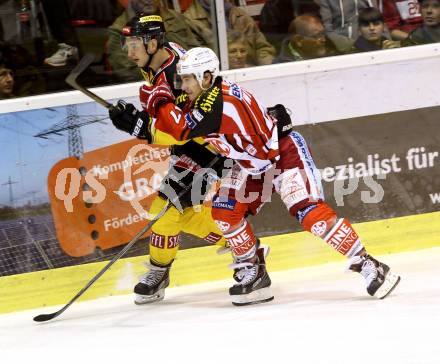 EBEL. Eishockey Bundesliga. KAC gegen UPC Vienna Capitals. Marcel Witting,  (KAC), Kristopher Foucault (Caps). Klagenfurt, am 10.10.2014.
Foto: Kuess 

---
pressefotos, pressefotografie, kuess, qs, qspictures, sport, bild, bilder, bilddatenbank