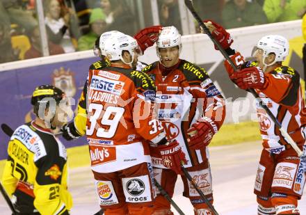 EBEL. Eishockey Bundesliga. KAC gegen UPC Vienna Capitals.  Torjubel (KAC). Klagenfurt, am 10.10.2014.
Foto: Kuess 

---
pressefotos, pressefotografie, kuess, qs, qspictures, sport, bild, bilder, bilddatenbank