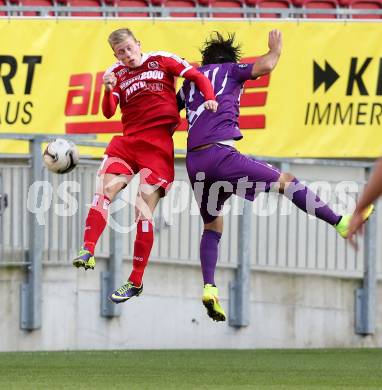 Fussball Regionalliga. SK Austria Klagenfurt gegen Vorwaerts Steyr. Sandro Zakany, (Austria Klagenfurt), Stefan Graf  (Vorwaerts Steyr). Klagenfurt, 11.10.2014.
Foto: Kuess
---
pressefotos, pressefotografie, kuess, qs, qspictures, sport, bild, bilder, bilddatenbank