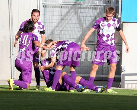 Fussball Regionalliga. SK Austria Klagenfurt gegen Vorwaerts Steyr. Torjubel  (Austria Klagenfurt). Klagenfurt, 11.10.2014.
Foto: Kuess
---
pressefotos, pressefotografie, kuess, qs, qspictures, sport, bild, bilder, bilddatenbank