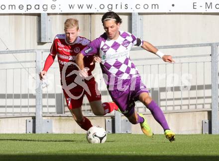 Fussball Regionalliga. SK Austria Klagenfurt gegen Vorwaerts Steyr. Sandro Zakany, (Austria Klagenfurt), Stefan Graf  (Vorwaerts Steyr). Klagenfurt, 11.10.2014.
Foto: Kuess
---
pressefotos, pressefotografie, kuess, qs, qspictures, sport, bild, bilder, bilddatenbank