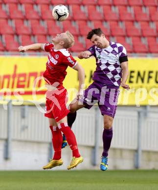 Fussball Regionalliga. SK Austria Klagenfurt gegen Vorwaerts Steyr. Bernd Kager, (Austria Klagenfurt), David Peham  (Vorwaerts Steyr). Klagenfurt, 11.10.2014.
Foto: Kuess
---
pressefotos, pressefotografie, kuess, qs, qspictures, sport, bild, bilder, bilddatenbank