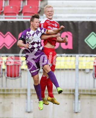 Fussball Regionalliga. SK Austria Klagenfurt gegen Vorwaerts Steyr. Fabian Miesenboeck,  (Austria Klagenfurt), David Peham (Vorwaerts Steyr). Klagenfurt, 11.10.2014.
Foto: Kuess
---
pressefotos, pressefotografie, kuess, qs, qspictures, sport, bild, bilder, bilddatenbank