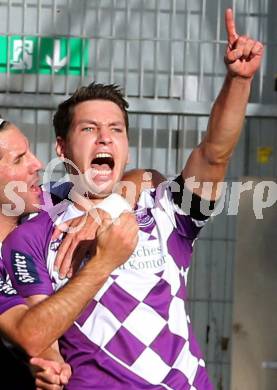 Fussball Regionalliga. SK Austria Klagenfurt gegen Vorwaerts Steyr. Torjubel Sandro Zakany, Bernd Kager (Austria Klagenfurt). Klagenfurt, 11.10.2014.
Foto: Kuess
---
pressefotos, pressefotografie, kuess, qs, qspictures, sport, bild, bilder, bilddatenbank