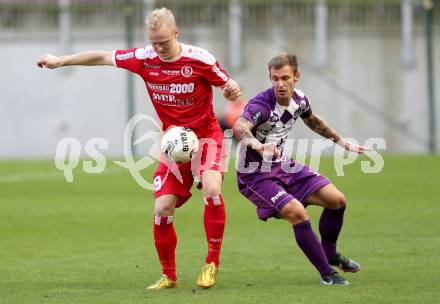 Fussball Regionalliga. SK Austria Klagenfurt gegen Vorwaerts Steyr. Rajko Rep, (Austria Klagenfurt), David Peham  (Vorwaerts Steyr). Klagenfurt, 11.10.2014.
Foto: Kuess
---
pressefotos, pressefotografie, kuess, qs, qspictures, sport, bild, bilder, bilddatenbank