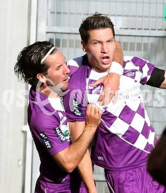 Fussball Regionalliga. SK Austria Klagenfurt gegen Vorwaerts Steyr. Torjubel Sandro Zakany, Bernd Kager (Austria Klagenfurt). Klagenfurt, 11.10.2014.
Foto: Kuess
---
pressefotos, pressefotografie, kuess, qs, qspictures, sport, bild, bilder, bilddatenbank