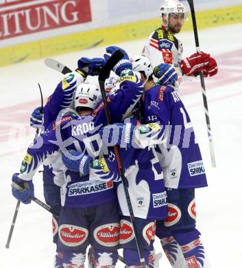 EBEL. Eishockey Bundesliga. EC VSV gegen KAC.  Torjubel (VSV). Villach, am 12.10.2014.
Foto: Kuess 


---
pressefotos, pressefotografie, kuess, qs, qspictures, sport, bild, bilder, bilddatenbank