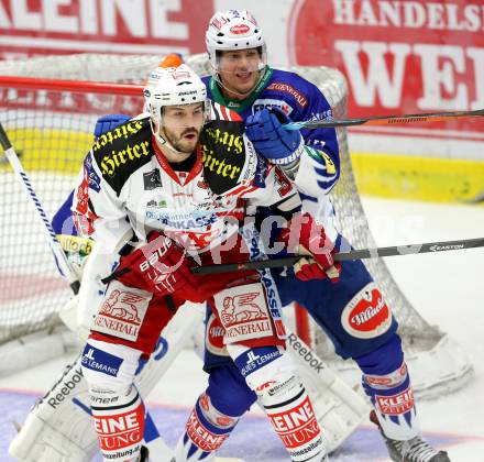 EBEL. Eishockey Bundesliga. EC VSV gegen KAC. Mario Altmann, (VSV), Jean Francois Jacques (KAC). Villach, am 12.10.2014.
Foto: Kuess 


---
pressefotos, pressefotografie, kuess, qs, qspictures, sport, bild, bilder, bilddatenbank