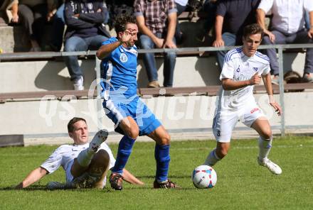 Fussball Kaerntner Liga. Annabichler SV ASV gegen Treibach. Matthias Dollinger, (ASV), Michael Rebernig, Andreas Wolfger (Treibach) . Klagenfurt, am 12.10.2014.
Foto: Kuess
---
pressefotos, pressefotografie, kuess, qs, qspictures, sport, bild, bilder, bilddatenbank