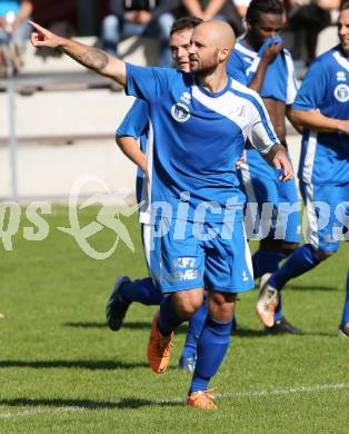 Fussball Kaerntner Liga. Annabichler SV ASV gegen Treibach. Torjubel  Stephan Mathias Stueckler (ASV). Klagenfurt, am 12.10.2014.
Foto: Kuess
---
pressefotos, pressefotografie, kuess, qs, qspictures, sport, bild, bilder, bilddatenbank