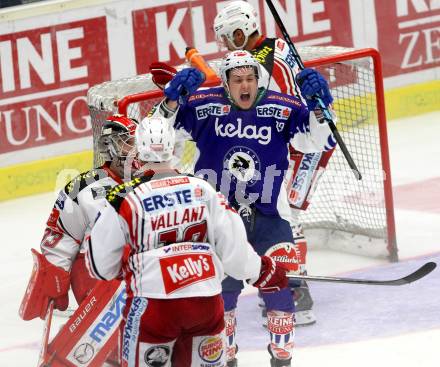 EBEL. Eishockey Bundesliga. EC VSV gegen KAC. Torjubel Patrick Platzer (VSV). Villach, am 12.10.2014.
Foto: Kuess 


---
pressefotos, pressefotografie, kuess, qs, qspictures, sport, bild, bilder, bilddatenbank