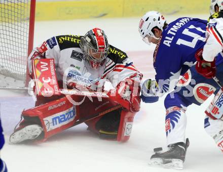 EBEL. Eishockey Bundesliga. EC VSV gegen KAC. Mario Altmann, (VSV), Pekka Tuokkola  (KAC). Villach, am 12.10.2014.
Foto: Kuess 


---
pressefotos, pressefotografie, kuess, qs, qspictures, sport, bild, bilder, bilddatenbank