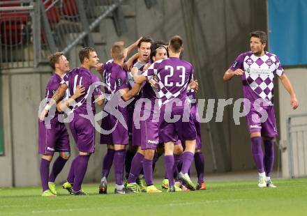 Fussball Regionalliga. SK Austria Klagenfurt gegen BW Linz.  Torjubel  (Austria Klagenfurt). Klagenfurt, am 17.10.2014.
Foto: Kuess
---
pressefotos, pressefotografie, kuess, qs, qspictures, sport, bild, bilder, bilddatenbank