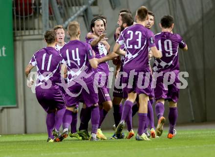 Fussball Regionalliga. SK Austria Klagenfurt gegen BW Linz. Torjubel (Austria Klagenfurt). Klagenfurt, am 17.10.2014.
Foto: Kuess
---
pressefotos, pressefotografie, kuess, qs, qspictures, sport, bild, bilder, bilddatenbank