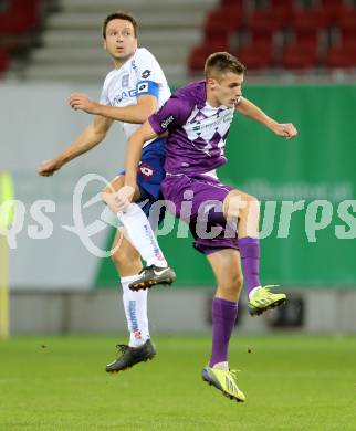 Fussball Regionalliga. SK Austria Klagenfurt gegen BW Linz. Patrik Eler, (Austria Klagenfurt)  Wolfgang Bubenik  (Linz). Klagenfurt, am 17.10.2014.
Foto: Kuess
---
pressefotos, pressefotografie, kuess, qs, qspictures, sport, bild, bilder, bilddatenbank