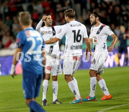 Fussball Bundesliga. RZ Pellets WAC gegen SV Scholz Groedig. Torjubel Jacobo Ynclan Pajares, Boris Huettenbrenner (WAC). Wolfsberg, am 18.10.2014.
Foto: Kuess

---
pressefotos, pressefotografie, kuess, qs, qspictures, sport, bild, bilder, bilddatenbank