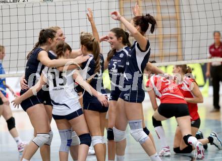 Volleyball MEL, MEVZA. ATSC Wildcats gegen SVS Post. Jubel  (Wildcats). Klagenfurt, 18.10.2014.
Foto: Kuess
---
pressefotos, pressefotografie, kuess, qs, qspictures, sport, bild, bilder, bilddatenbank