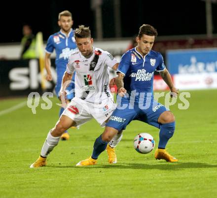 Fussball Bundesliga. RZ Pellets WAC gegen SV Scholz Groedig. Christopher Wernitznig,  (WAC), Christoph Martschinko (Groedig). Wolfsberg, am 18.10.2014.
Foto: Kuess

---
pressefotos, pressefotografie, kuess, qs, qspictures, sport, bild, bilder, bilddatenbank