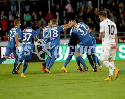 Fussball Bundesliga. RZ Pellets WAC gegen SV Scholz Groedig.  Torjubel  (Groedig). Wolfsberg, am 18.10.2014.
Foto: Kuess

---
pressefotos, pressefotografie, kuess, qs, qspictures, sport, bild, bilder, bilddatenbank