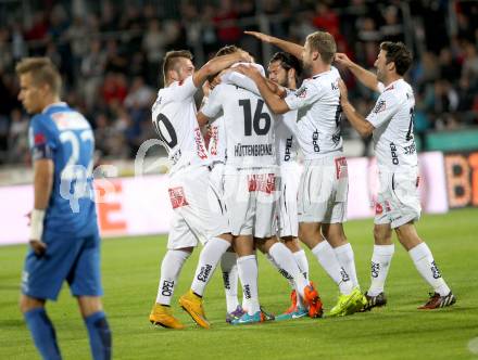 Fussball Bundesliga. RZ Pellets WAC gegen SV Scholz Groedig. Torjubel (WAC). Wolfsberg, am 18.10.2014.
Foto: Kuess

---
pressefotos, pressefotografie, kuess, qs, qspictures, sport, bild, bilder, bilddatenbank