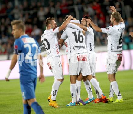 Fussball Bundesliga. RZ Pellets WAC gegen SV Scholz Groedig. Torjubel (WAC). Wolfsberg, am 18.10.2014.
Foto: Kuess

---
pressefotos, pressefotografie, kuess, qs, qspictures, sport, bild, bilder, bilddatenbank