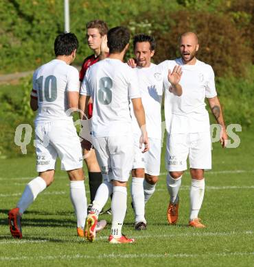 Fussball Kaerntner Liga. Maria Saal gegen Annabichler SV. Torjubel Matthias Dollinger, Stephan Stueckler  (ASV). Maria Saal, am 18.10.2014.
Foto: Kuess
---
pressefotos, pressefotografie, kuess, qs, qspictures, sport, bild, bilder, bilddatenbank