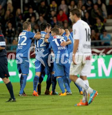 Fussball Bundesliga. RZ Pellets WAC gegen SV Scholz Groedig.  Torjubel (Groedig). Wolfsberg, am 18.10.2014.
Foto: Kuess

---
pressefotos, pressefotografie, kuess, qs, qspictures, sport, bild, bilder, bilddatenbank