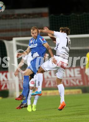 Fussball Bundesliga. RZ Pellets WAC gegen SV Scholz Groedig. Boris Huettenbrenner, (WAC), Matthias Maak (Groedig). Wolfsberg, am 18.10.2014.
Foto: Kuess

---
pressefotos, pressefotografie, kuess, qs, qspictures, sport, bild, bilder, bilddatenbank