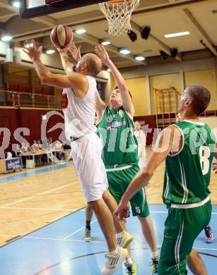 Basketball 2. Bundesliga. Woerthersee Piraten gegen KOS Celovec.  Joachim Buggelsheim,  (Piraten), Andi Smrtnik (KOS). Klagenfurt, am 18.10.2014.
Foto: Kuess
---
pressefotos, pressefotografie, kuess, qs, qspictures, sport, bild, bilder, bilddatenbank