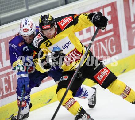 EBEL. Eishockey Bundesliga. EC VSV gegen UPC Vienna Capitals. Klemen Pretnar, (VSV), Markus Schlacher  (Caps). Villach, am 19.10.2014.
Foto: Kuess 


---
pressefotos, pressefotografie, kuess, qs, qspictures, sport, bild, bilder, bilddatenbank