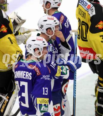 EBEL. Eishockey Bundesliga. EC VSV gegen UPC Vienna Capitals.  Daniel Nageler, John Lammers (VSV). Villach, am 19.10.2014.
Foto: Kuess 


---
pressefotos, pressefotografie, kuess, qs, qspictures, sport, bild, bilder, bilddatenbank