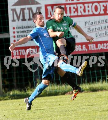 Fussball Unterliga Ost. DSG Sele Zell gegen Ulrichsberg.  DRagan Juric,  (Zell), Dominik Petautschnig (Ulrichsberg). Zell, am 19.10.2014.
Foto: Kuess
---
pressefotos, pressefotografie, kuess, qs, qspictures, sport, bild, bilder, bilddatenbank