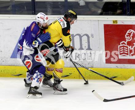 EBEL. Eishockey Bundesliga. EC VSV gegen UPC Vienna Capitals. Sean Ringrose,  (VSV), Rafael Rotter (Caps). Villach, am 19.10.2014.
Foto: Kuess 


---
pressefotos, pressefotografie, kuess, qs, qspictures, sport, bild, bilder, bilddatenbank