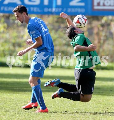 Fussball Unterliga Ost. DSG Sele Zell gegen Ulrichsberg. Admir Hadzisulejmanovic, (Zell), Paul Kral  (Ulrichsberg). Zell, am 19.10.2014.
Foto: Kuess
---
pressefotos, pressefotografie, kuess, qs, qspictures, sport, bild, bilder, bilddatenbank