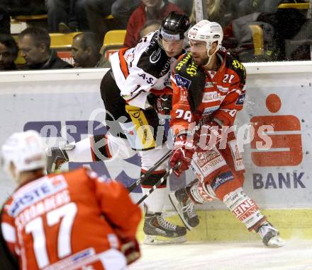 EBEL. Eishockey Bundesliga. KAC gegen HC Orli Znojmo. Jacques Jean Francois,  (KAC), Roman Tomas (Znojmo). Klagenfurt, am 24.10.2014.
Foto: Kuess 

---
pressefotos, pressefotografie, kuess, qs, qspictures, sport, bild, bilder, bilddatenbank