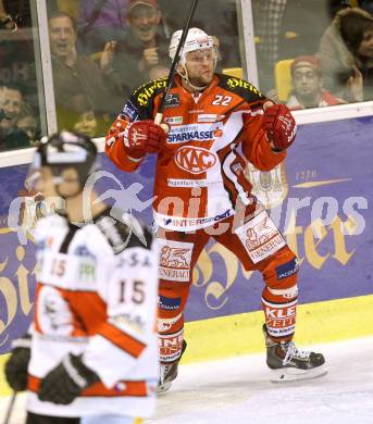 EBEL. Eishockey Bundesliga. KAC gegen HC Orli Znojmo. Torjubel  Thomas Poeck, (KAC). Klagenfurt, am 24.10.2014.
Foto: Kuess 

---
pressefotos, pressefotografie, kuess, qs, qspictures, sport, bild, bilder, bilddatenbank