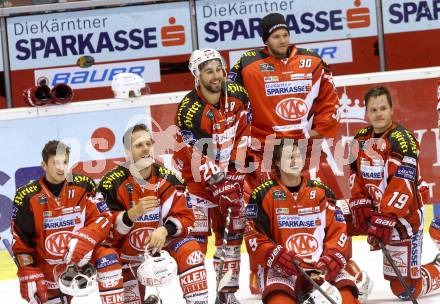 EBEL. Eishockey Bundesliga. KAC gegen HC Orli Znojmo. Daniel Ban, Stefan Geier, Martin Schumnig, Rene Swette, Luke Pither, Manuel Geier (KAC). Klagenfurt, am 24.10.2014.
Foto: Kuess 

---
pressefotos, pressefotografie, kuess, qs, qspictures, sport, bild, bilder, bilddatenbank