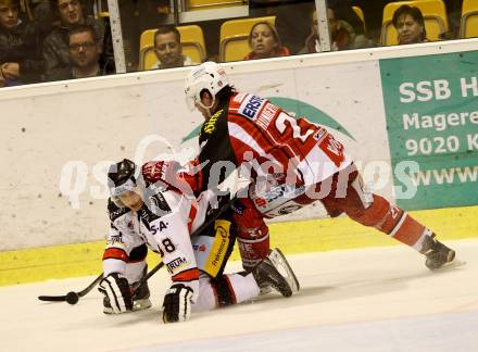 EBEL. Eishockey Bundesliga. KAC gegen HC Orli Znojmo. Thomas Hundertpfund, (KAC), Adam Havlik  (Znojmo). Klagenfurt, am 24.10.2014.
Foto: Kuess 

---
pressefotos, pressefotografie, kuess, qs, qspictures, sport, bild, bilder, bilddatenbank