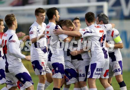 Fussball Regionalliga. SAK gegen Allerheiligen. Torjubel Darijo Biscan, Helmut Koenig, Darjan Aleksic, Thomas Riedl, Murat Veliu (SAK). Welzenegg, am 24.10.2014.
Foto: Kuess
---
pressefotos, pressefotografie, kuess, qs, qspictures, sport, bild, bilder, bilddatenbank