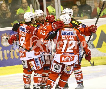 EBEL. Eishockey Bundesliga. KAC gegen HC Orli Znojmo. Torjubel (KAC). Klagenfurt, am 24.10.2014.
Foto: Kuess 

---
pressefotos, pressefotografie, kuess, qs, qspictures, sport, bild, bilder, bilddatenbank