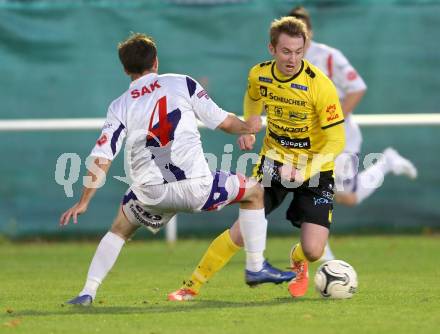 Fussball Regionalliga. SAK gegen Allerheiligen. Helmut Koenig, (SAK), Bernhard Fauland  (Allerheiligen). Welzenegg, am 24.10.2014.
Foto: Kuess
---
pressefotos, pressefotografie, kuess, qs, qspictures, sport, bild, bilder, bilddatenbank