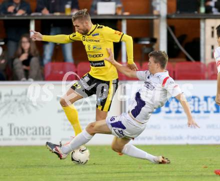 Fussball Regionalliga. SAK gegen Allerheiligen. Luka Janezic, (SAK), Patrick Wolf  (Allerheiligen). Welzenegg, am 24.10.2014.
Foto: Kuess
---
pressefotos, pressefotografie, kuess, qs, qspictures, sport, bild, bilder, bilddatenbank