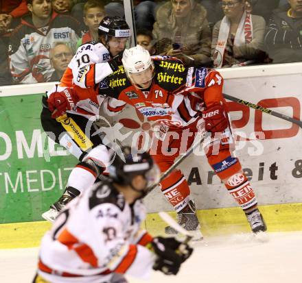 EBEL. Eishockey Bundesliga. KAC gegen HC Orli Znojmo. Jamie Lundmark,  (KAC), David Bartos (Znojmo). Klagenfurt, am 24.10.2014.
Foto: Kuess 

---
pressefotos, pressefotografie, kuess, qs, qspictures, sport, bild, bilder, bilddatenbank