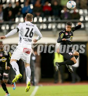 Fussball Bundesliga. RZ Pellets WAC gegen Cashpoint SCR Altach. Michael Sollbauer, (WAC), Ismail Tajouri  (Altach). Wolfsberg, am 25.10.2014.
Foto: Kuess

---
pressefotos, pressefotografie, kuess, qs, qspictures, sport, bild, bilder, bilddatenbank